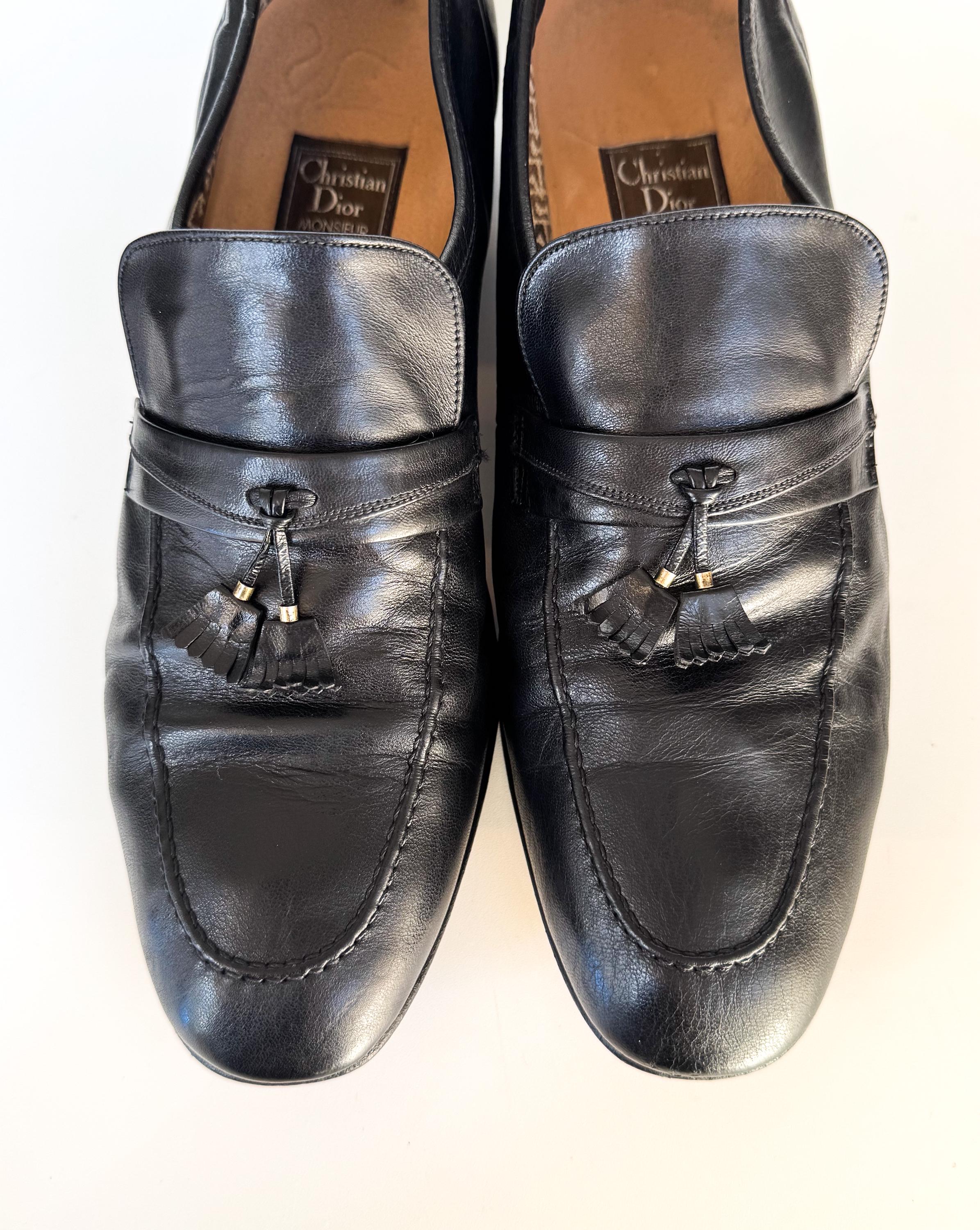 Vintage men’s Christian Dior Brown Tassel Loafers 10 Vintage Christian Dior Mens Black Leather Loafers Slip On  main image 4