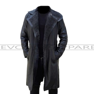 Manteau de fourrure noir en cuir véritable pour homme Bomber en peau de mouton retournée fait main trench long hiver manteau de fourrure douce trench-coat en fourrure de cuir vintage