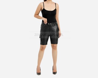 Women Leather Short- Handmade Genuine Leather Short- Summer Short-Beach Leather Short- Halloween Costume Short- 4 Pocket Short