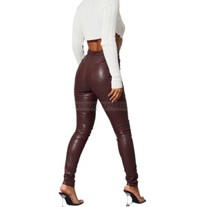 Leather Pants Women Genuine Leather Motorcycle Pants Sheep leather Pant Biker Pants LGBTQ Pride Chocolate Brow Pant For Women image 3