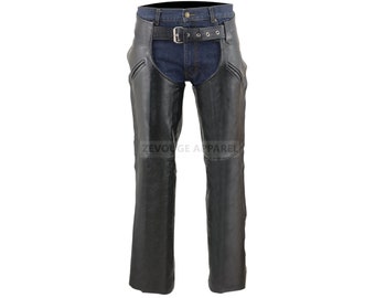 Genuine Sheep Leather Motorcycle Chaps - Black Biker Chaps For Men