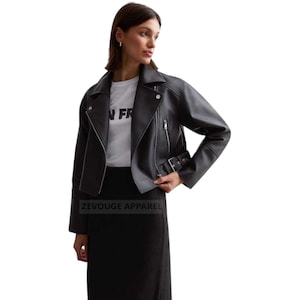 Black Leather Jacket For Women- Women Crop Black Leather Jacket- Women Biker Jacket- Leather Jackets For Women