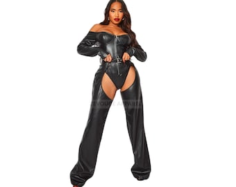 Genuine Sheep Leather Chaps: Women's Motorcycle Biker Chaps