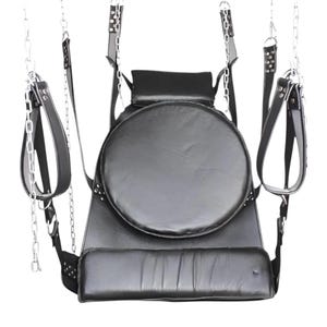 Handmade Black Leather Adult Swing with Stirrups: 6-Point Suspension
