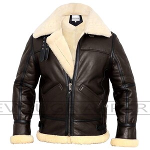Handmade Men Shearling Jacket Brown Shearling Fur Real Sheepskin Leather Jacket B3 RAF Style Jacket Aviator pilot Bomber Coat Gift For Her