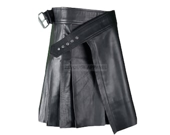 Latest Design Real Leather Kilt For Men's With Cargo Design Scottish Style Utility Kilt Costume Steampunk Kilt Gothic Kilt