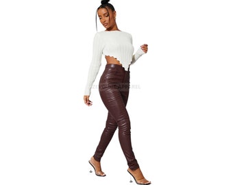 Leather Pants Women Genuine Leather Motorcycle Pants Sheep leather Pant Biker Pants LGBTQ Pride - Chocolate Brow Pant For Women