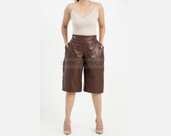 Women Leather Short- Handmade Genuine Leather Short- Summer Short-Beach Leather Short- Casual Wearing Short- 4 Pocket Short