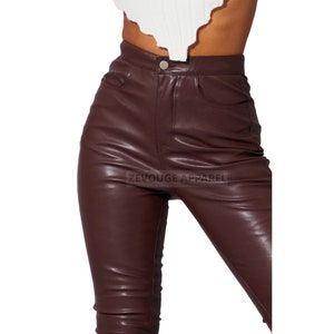 Leather Pants Women Genuine Leather Motorcycle Pants Sheep leather Pant Biker Pants LGBTQ Pride Chocolate Brow Pant For Women image 2