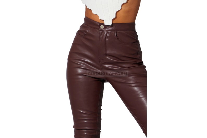 Leather Pants Women Genuine Leather Motorcycle Pants Sheep leather Pant Biker Pants LGBTQ Pride Chocolate Brow Pant For Women image 2