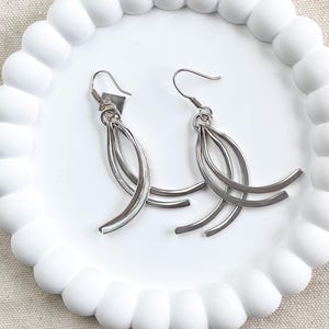 Orecchini pendenti vintage Taxco in argento sterling - Gioielli modernisti messicani in argento 925 degli anni '80 - Design scultoreo a ventaglio