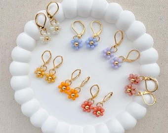 Dainty Daisy Earrings: Gold-Plated Stainless Steel Floral Lever Back Earrings. Lightweight, Cottagecore