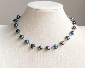 Handmade Baroque Peacock Pearl Necklace | 925 Sterling Silver | Boho Luxe