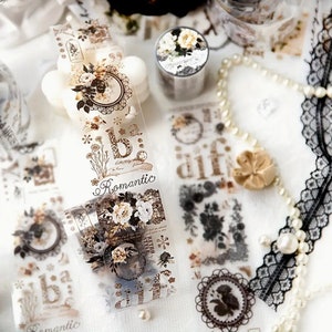 Single Roll PET Tape, 5cm 1m Retro Guka Sticker Journal Bottoming Border Decoration Sticker
