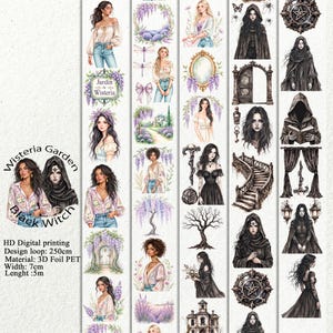 PET 3D raised tape Wisteria Garden and Black Witch tape, junk journal, scrapbooking,bullet journal, card making.