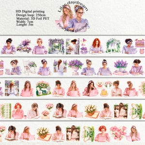 PET 3D raised tape Lilac daydream and Pink petal planner tape, junk journal, scrapbooking,bullet journal, card making.