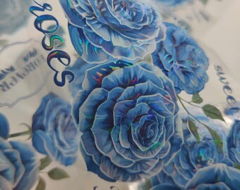 PET Klebeband, blaue Blumen vintage Tape, braunes Blumen vintage Bastelband, alte Papierrolle, Junk Journal, Scrapbooking, Planer, Kartenherstellung.