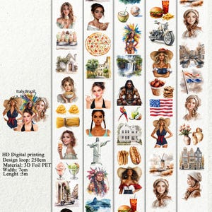 PET 3D raised tape Italy,Brazil, USA, Netherlands tape, junk journal, scrapbooking,bullet journal, card making.