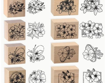 8 Stück Holzstempel, Vintage Blumen Holzstempel, dekorative Holzstempel für das Basteln.