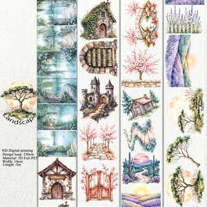 PET 3D raised tape Landscape  tape, junk journal, scrapbooking,bullet journal, card making.