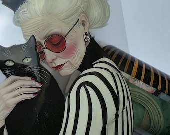 PET 3D raised tape Whimsical Lady with cat and Spring tape, junk journal, scrapbooking,bullet journal, card making.