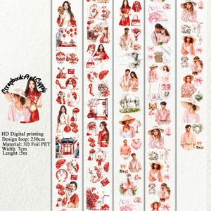 PET 3D raised tape Lunar New Year and sweetheart blooming love tape, junk journal, scrapbooking,bullet journal, card making.
