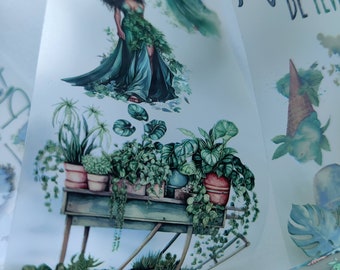 PET 3D raised tape Green plant lover girls  ,one roll, junk journal, scrapbooking,bullet journal, planners,card making,paper crafts