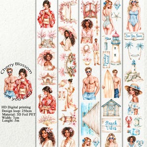 PET 3D raised tape Cherry Blossom and Sea you soon tape, junk journal, scrapbooking,bullet journal, card making.