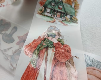 PET 3D raised tape welcome fall girls tape,one roll vintage fashion, junk journal, scrapbooking,bullet journal, card making.