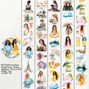 PET 3D raised tape Vintage Paris dreams and Rainy spring tape, junk journal, scrapbooking,bullet journal, card making.