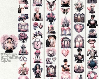 PET 3D rased tape gothic romantic fashion washi tape,one roll fashion, junk journal, scrapbooking,bullet journal, planners,paper crafts