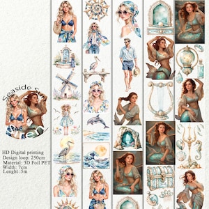 PET 3D raised tape Seaside Sun and Siren tape, junk journal, scrapbooking,bullet journal, card making.