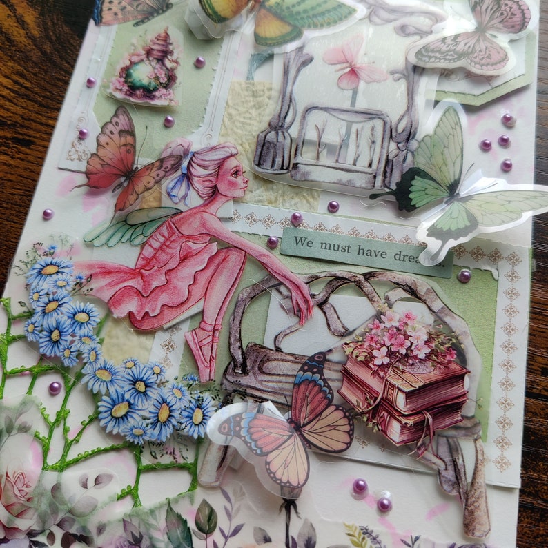 Ballerine de fée romantique et arches de plantes en PET, un rouleau de mode vintage, journal de bordel, scrapbooking, agendas, fabrication de cartes, travaux manuels en papier. image 2