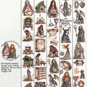 PET 3D raised tape Apothecary Essence and Grey Dragon Witch tape, junk journal, scrapbooking,bullet journal, card making.