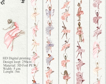 PET-Tape romantische Ballerina und Schmetterlinge, 1 Rolle Vintage Mode, Junk Journal, Scrapbooking, Planer, Kartenherstellung, Papierbasteln.