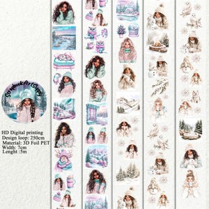 PET 3D raised tape polar night and ski resort tape,one roll fashion, junk journal, scrapbooking,bullet journal, card making.