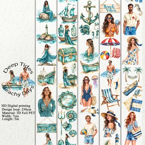 PET 3D raised tape Deep Tides and Beachy Days tape, junk journal, scrapbooking,bullet journal, card making.