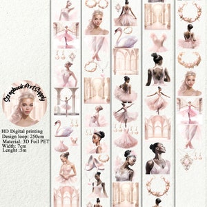 PET 3D raised tape ballerina girls  tape,one roll vintage fashion, junk journal, scrapbooking,bullet journal, card making.