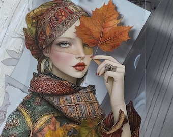 PET 3D raised tape Autumn Girl and Shaman2 tape, junk journal, scrapbooking,bullet journal, card making.