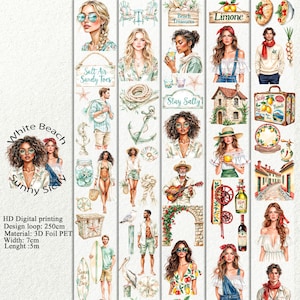 PET 3D raised tape White Beach and Sunny Sicily tape, junk journal, scrapbooking,bullet journal, card making.