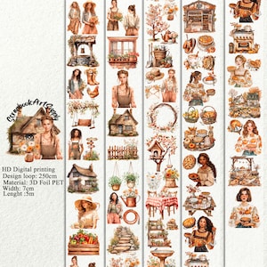 PET 3D raised tape cottage life girls tape,one roll vintage fashion, junk journal, scrapbooking,bullet journal, card making.