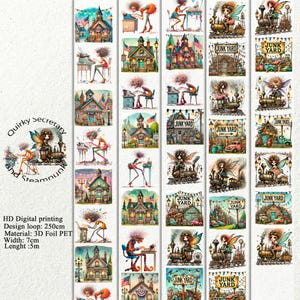 PET 3D raised tape Quirky Secretary and Steampunk tape, junk journal, scrapbooking,bullet journal, card making.