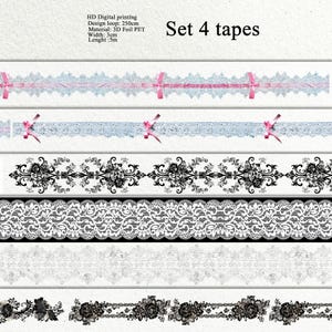 Set of 4 rolls of 3D PET lace tape for notebook writing, scrapbooking, diaries, card making, paper crafts.
