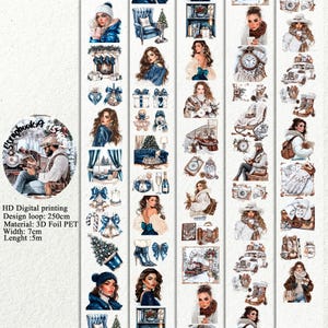 PET 3D raised tape luxury Christmas and winter wanderer tape,one roll fashion, junk journal, scrapbooking,bullet journal, card making.