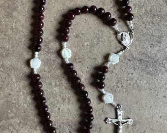 Mystic Rose Rosary - Handmade Gemstone Catholic Prayer Beads