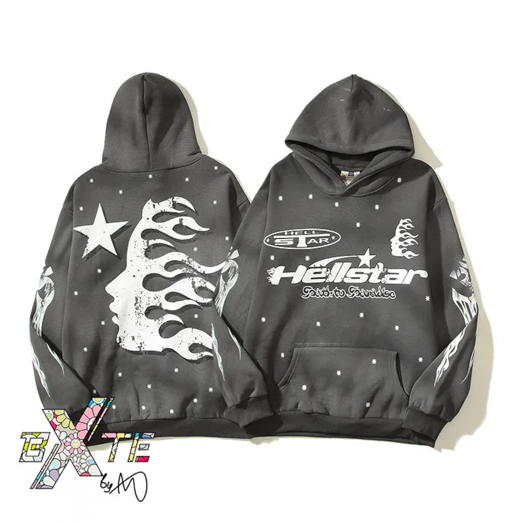 Hellstar 'path to Paradise' Black Fire Face Hoodie High Quality Y2K