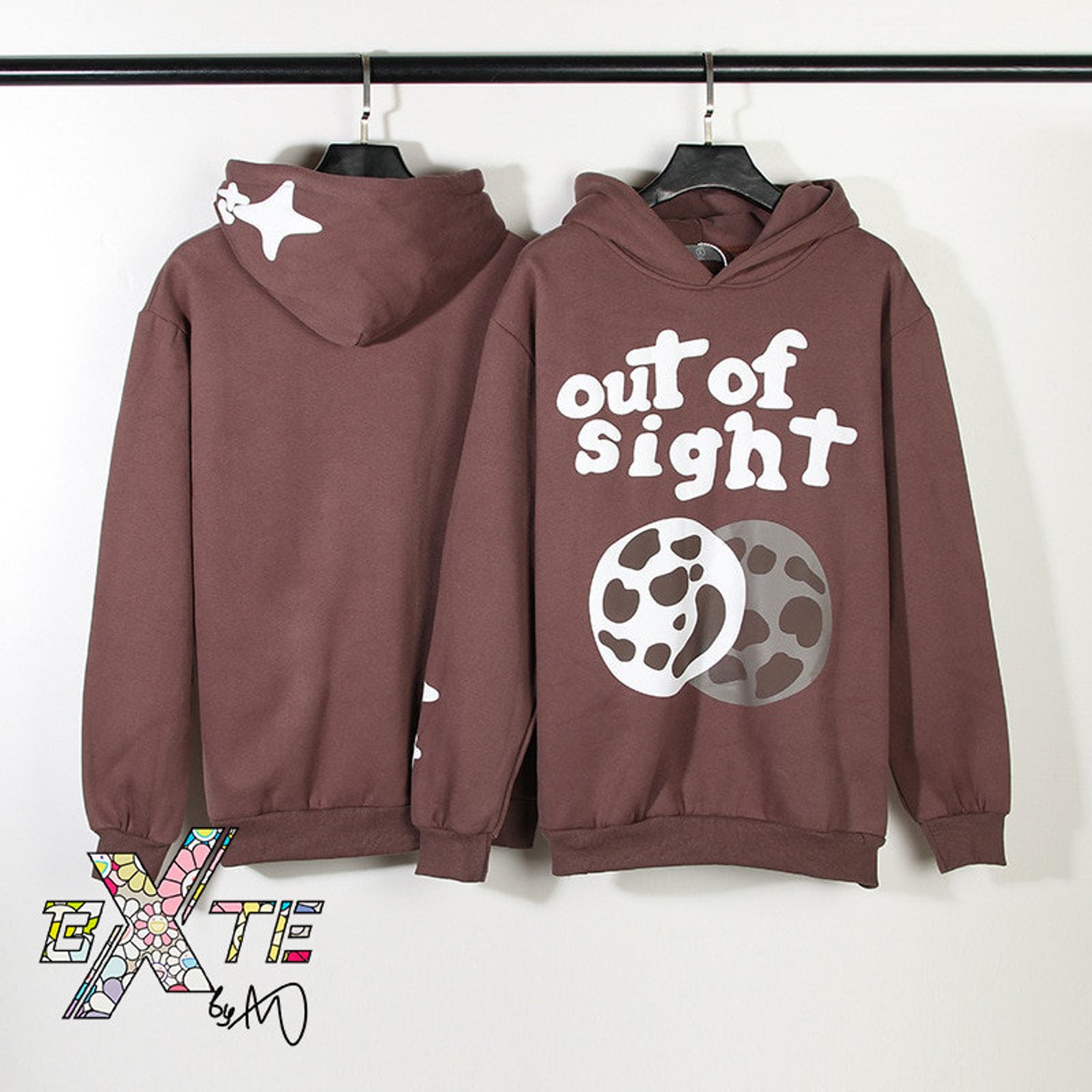 Y2K Puff Print Hoodie Out of Sight, Urban Harajuku Broken Planet ...