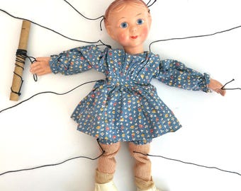 Vintage Antique 30s Effanbee Emily Ann Marionette Puppet Girl Wooden Control 12"