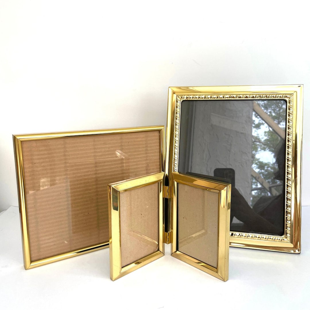 Vintage Brass Gold Picture Frame Set Rope Detail Hinged Double Frames ...