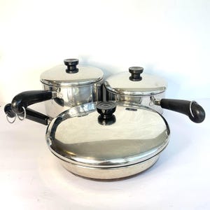Vtg Revere Ware Sauce Pan Set Copper Bottoms w/Lids 2qt 3qt 10" Frying Pan Pot